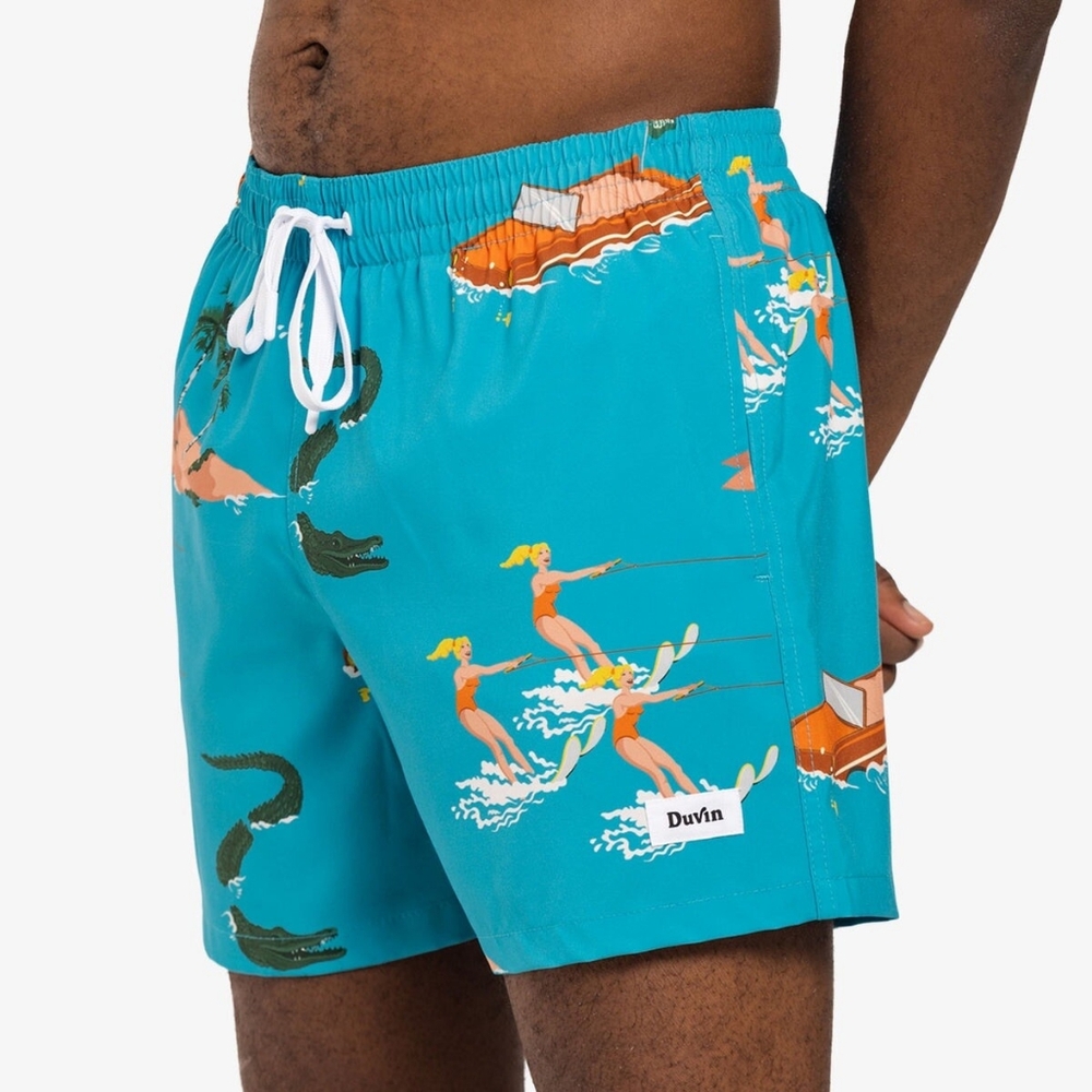 Duvin Tropical Blue Mens Swim Trunks